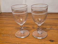 Vintage MCM Etched Sherry Cordial Wine Glasses Frosted Band Ball Stem Liqueur
