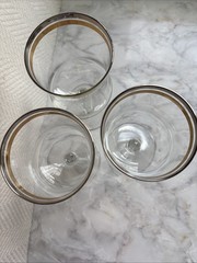 Vintage Set of 3 Hand Blown Clear Glass Platinum Gold Band 7” Water Or Wine