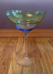 Vintage Circleware Set Of 3 Margarita Glasses Ombre Green to Blue EUC