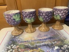 Fitz & Floyd Grapes Goblets Set of 4 Vintage 1989 Hand Painted Wine Cups Retired