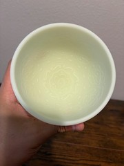 VTG Fenton Custard Satin 6.75″H Persian Medallion Chalice/Goblet Uv Reactive