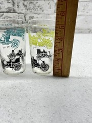 Vintage Federal Glass Set of 3 MCM Old Cars Ford Packard Cadillac Tumblers