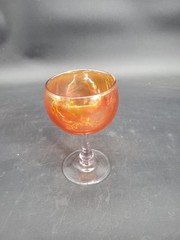 Vintage Iridescent Tangerine Glass Wine Glass with Long Stem 6.5″ Tall