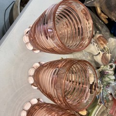 4 Vintage Set ANCHOR HOCKING GLASS CO. MANHATTAN PINK FOOTED BEVERAGE TUMBLERS