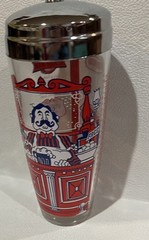 Vtg MCM Glass 10” Cocktail Shaker Drink Mixer 6 Drink Recipes Chrome Lid