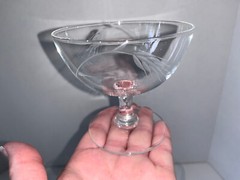 LOT OF 5 Crystal FRUIT COMPOTE/SHERBET (?) Glasses with Etched Wheat Leaf Design