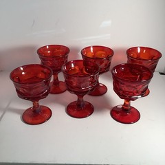 6 Fostoria ARGUS HFH Ruby Red Glass Water Goblets, 5” Vintage Red Ruby LRG