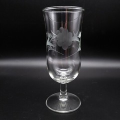 6″ JAVIT Sunflower Gray Cut Floral Pressed Glass Iced Tea Glass Goblet
