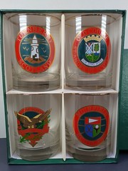 Richard Bishop golf-themed whiskey rocks glass set featuring Scottish courses…