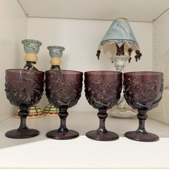 Fenton Wright Madonna Inn Goblet Rose Glasses Set of 4 Deep Red Purple Vintage