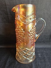 Fenton Marigold Carnival Glass Lattice & Grape Water Set Tankard & 4 Tumblers
