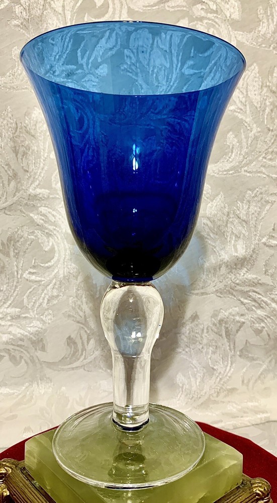 Vintage Cobalt Blue Sapphire Water Wine Glass Goblet ~ Perfect See Video
