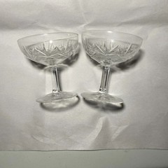 Pair of CRYSTAL CUT SHERBET ICE CREAM GLASSES CROSS & OLIVE 3.25 TALL