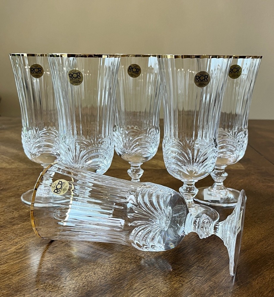 Iced Tea Glasses “Aurea Gold” By Royal Crystal Rock Set Of 6 Made In Italy