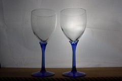 Libbey Domaine Blue 2 Water Goblet Glasses Multi-side Petal Stem 8 1/8 «