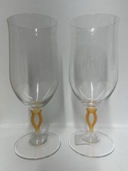 Mikasa Pair of Clear Crystal Goblets with Yellow flower Stem Accent