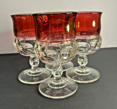 LANCASTER-COLONY CRANBERRY CROWN THUMBPRINT Flash WATER GOBLETS Set/4 EXCELLENT