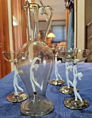 ART DECO SPEAKEASY Nudes F. Lampl Rare 1930’s Bimini Carafe 4 Martini Glasses