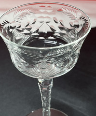 Set of 6 Vintage Bohemian Cut Crystal Cordial Glasses Faceted Stem Leaf & Panel
