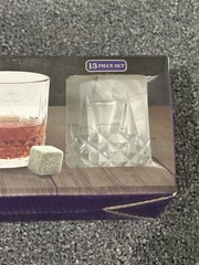 Crown Royal Whisky Glass Set 13pc New 4 Glasses 8 Stones Velvet Bag Gift Barware
