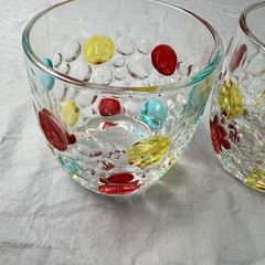 (2) Murano Style Confetti Bubbly Glass Tumblers Hand Painted Indented Dots MCM
