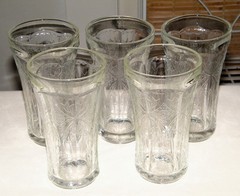 Vintage Set 5 Indiana Glass RECOLLECTION CLEAR FLAT TUMBLERS Iced Tea 14oz 6in