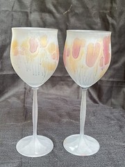 Rueven Nouveau Art Glass France Hand Painted Wine Glasses Set Of 2