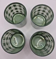 Mirror Clear Glass & Green Gingham Tumblers Glasses Check Pattern Set of 4 Plaid