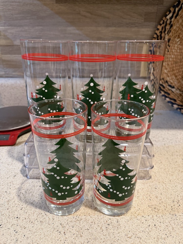 Waechtersbach Germany Set Of Five 15 Oz. Coolers Christmas Tree Glasses Holiday