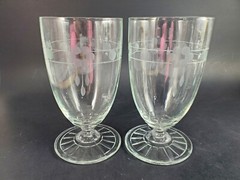 Vintage Standard Glass SGM2 Cut Florals & Dots Footed Tumbler Set of 2