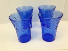 Hazel Atlas Royal Lace Tumbler 4.25″ Cobalt Blue Depression Glass Set of 4 H12