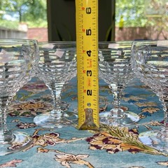 Set of 6 Webb England Cut Crystal Champagne Coupe Stacked Geometric Art Deco