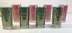 Set of 8 ViTG MCM Lotus Highball Glasses – Gold Encrusted & Green Magenta Retro