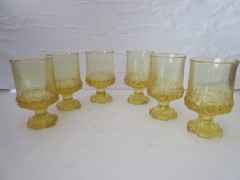 Tiffin Franciscan Glass Madeira Cornsilk Yellow 4 7/8″ Juice Wine Glasses Set 6