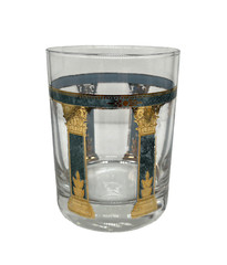 CULVER Old Fashioned Tumblers Barware Green and Gold Trim Marble Columns Set~2