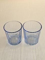 Set/2 Vntg Pasabahce Blue Block Optic 4″ X 3.5″ 12oz Old Fashion Tumblers Turkey