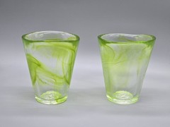 Kosta Boda Mine Green Swirl Tumbler Set Of 2 UHV Ulrica Hydman Vallien Sweden