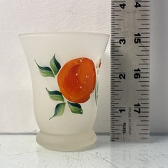 Vintage Milk Glass Tumbler Hand Painted Orange Fruit Juice Glass 3″ Tall
