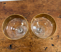 2 Pc Glastonbury Lotus Goldenrod Pattern Water Wine Goblets 22K Gold Encrusted