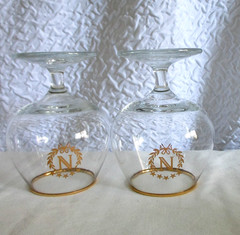 Set of 2 Vtg 4½» Napoleon Cognac Brandy Snifter Cordial Glasses With Gold Rims