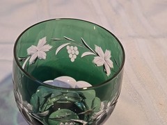 Green Cut To Clear Crystal Georgian Tumblers Set Of 2