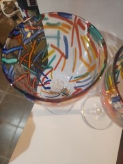 2 Pier 1 Imports Multicolor Confetti Hand Blown Art Glass Wine Goblets 8″ 90s