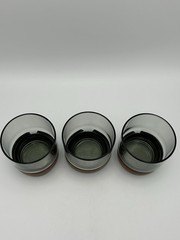 Set of 3 Vintage Tumbler Whiskey Glasses Smoky Glass w/ Faux Leather Band