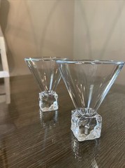 Vintage Disaronno Square Base Melting Ice Cube Martini Cocktail Glasses Set of 2