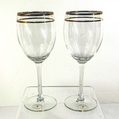 Lavorato A Mano White Wine Glass set of 6 J Prezzario clear w gold bands.