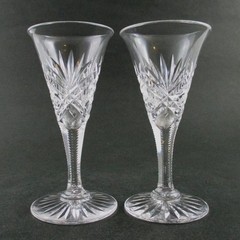 2 antique ABP Cut Glass CORDIALS – Flared Bowl Trumpet shape – 1 oz., 4.5″ tall