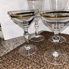 VTG MCM Gold Rimmed Cocktail Glasses 8 4 8” & 4 6” Barware