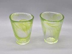 Kosta Boda Mine Green Swirl Tumbler Set Of 2 UHV Ulrica Hydman Vallien Sweden