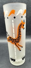 Vtg 50s Libbey Orange GIRAFFE Merry-Go-Round Frosted Glass 7″