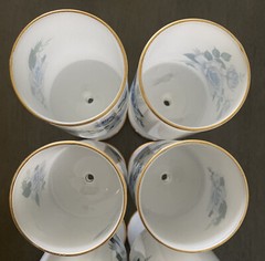 White Frosted Glasses With Stem and Gold Trim Floral Design Vintage 6 3/4″